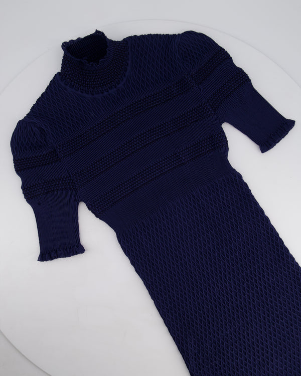Fendi Dark Blue Ribbed Midi Silk Dress Size IT 36 (UK 4)