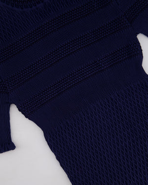 Fendi Dark Blue Ribbed Midi Silk Dress Size IT 36 (UK 4)
