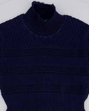 Fendi Dark Blue Ribbed Midi Silk Dress Size IT 36 (UK 4)