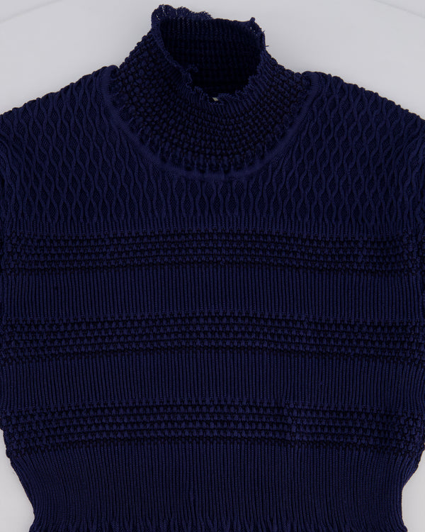 Fendi Dark Blue Ribbed Midi Silk Dress Size IT 36 (UK 4)