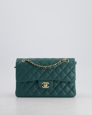 Chanel Green Small Classic Double Flap Bag in Lambskin Leather with Champagne Gold Hardware