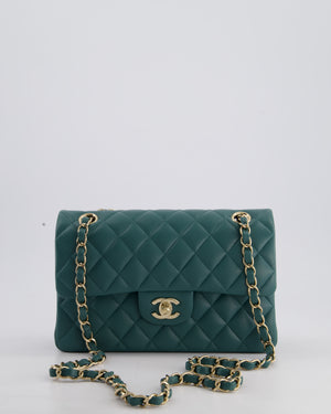 Chanel Green Small Classic Double Flap Bag in Lambskin Leather with Champagne Gold Hardware