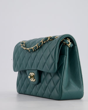 Chanel Green Small Classic Double Flap Bag in Lambskin Leather with Champagne Gold Hardware