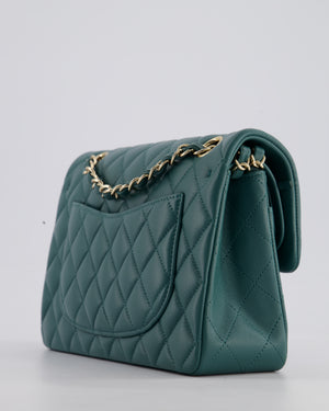 Chanel Green Small Classic Double Flap Bag in Lambskin Leather with Champagne Gold Hardware