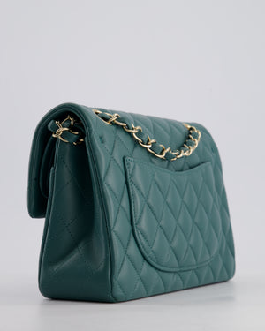 Chanel Green Small Classic Double Flap Bag in Lambskin Leather with Champagne Gold Hardware