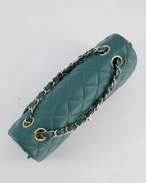 Chanel Green Small Classic Double Flap Bag in Lambskin Leather with Champagne Gold Hardware