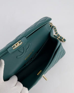 Chanel Green Small Classic Double Flap Bag in Lambskin Leather with Champagne Gold Hardware