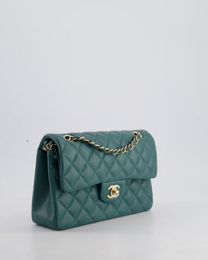 Chanel Green Small Classic Double Flap Bag in Lambskin Leather with Champagne Gold Hardware