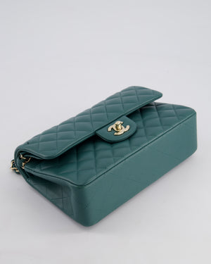 Chanel Green Small Classic Double Flap Bag in Lambskin Leather with Champagne Gold Hardware
