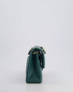 Chanel Green Small Classic Double Flap Bag in Lambskin Leather with Champagne Gold Hardware
