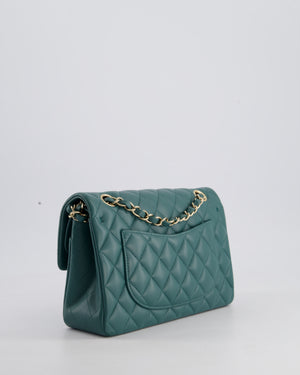 Chanel Green Small Classic Double Flap Bag in Lambskin Leather with Champagne Gold Hardware