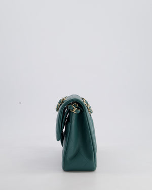 Chanel Green Small Classic Double Flap Bag in Lambskin Leather with Champagne Gold Hardware