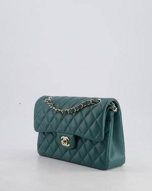 Chanel Green Small Classic Double Flap Bag in Lambskin Leather with Champagne Gold Hardware