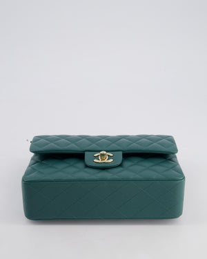 Chanel Green Small Classic Double Flap Bag in Lambskin Leather with Champagne Gold Hardware