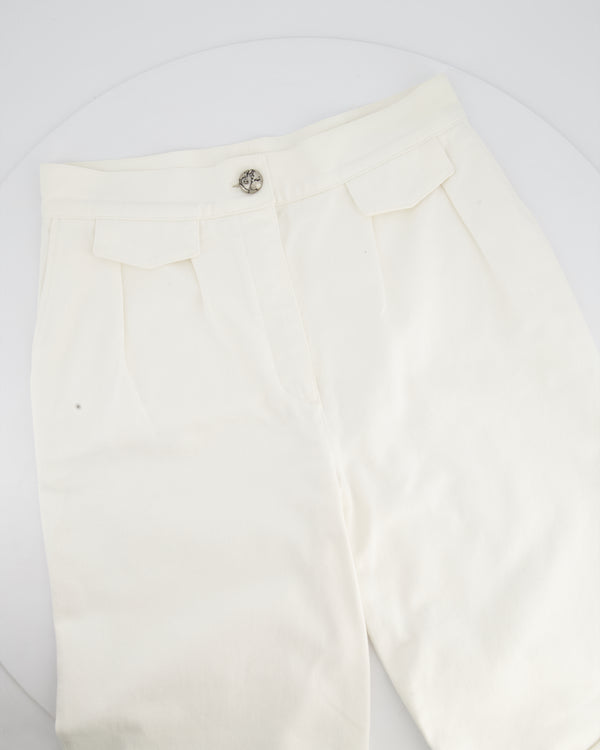 Chanel White Wide-Leg Denim Jeans with Pleat Detail FR 40 (UK 12)
