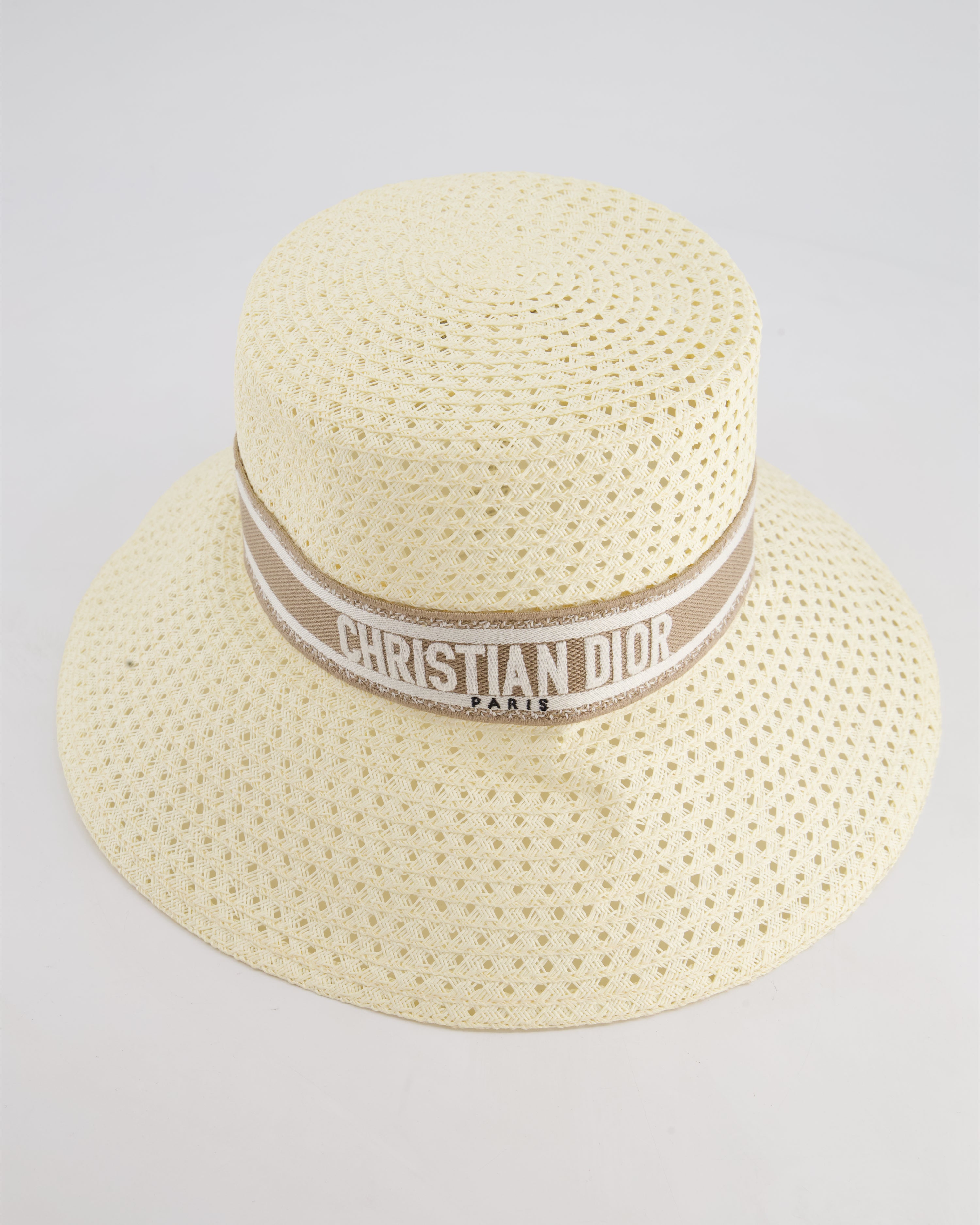 DIOR ディオール Dioriviera D-Bobby ハット ホワイト D-Bobby Large Brim Hat Straw with Blue and White Embroidered
