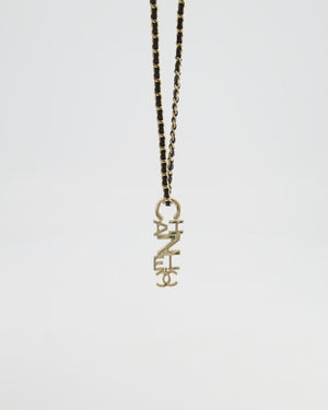 Chanel 22K Black Chain and Champagne Gold Necklace with Logo Pendant