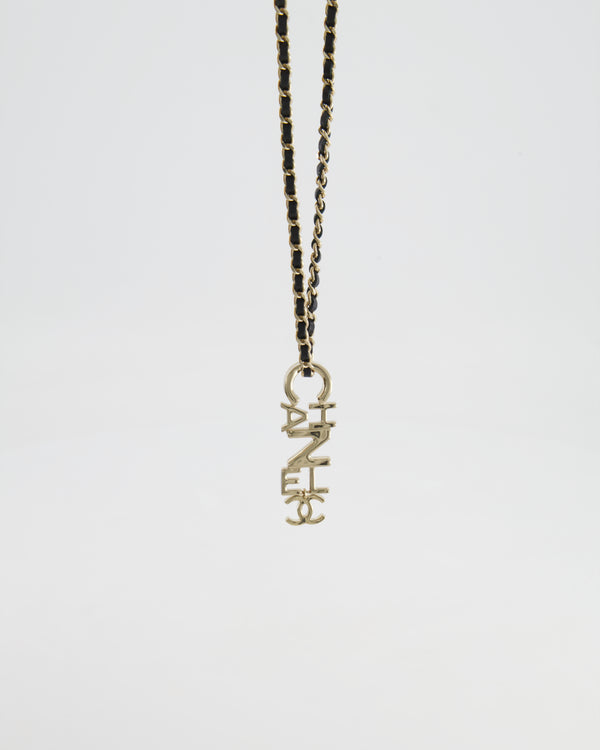 Chanel 22K Black Chain and Champagne Gold Necklace with Logo Pendant