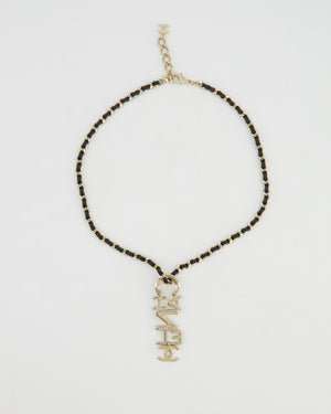 Chanel 22K Black Chain and Champagne Gold Necklace with Logo Pendant