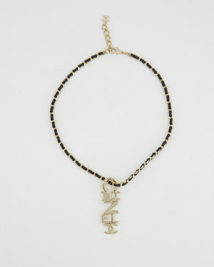 Chanel 22K Black Chain and Champagne Gold Necklace with Logo Pendant