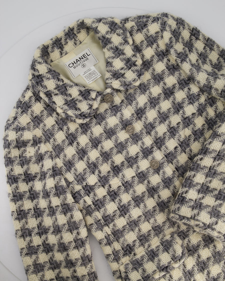 Chanel 98/A Grey Houndstooth Jacket with CC Button Detail Size FR 40 (UK 12)