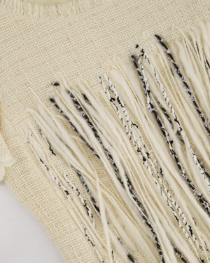 Chanel 10/P Beige Tweed Short-Sleeve Mini Dress with Fringe Applique and Small Beads Size FR 38 (UK 10)