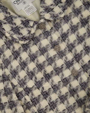 Chanel 98/A Grey Houndstooth Jacket with CC Button Detail Size FR 40 (UK 12)