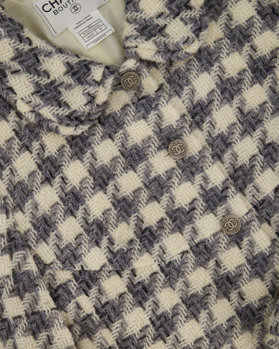 Chanel 98/A Grey Houndstooth Jacket with CC Button Detail Size FR 40 (UK 12)