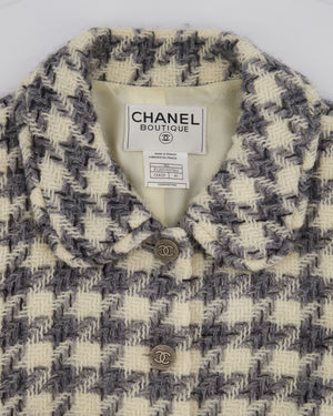 Chanel 98/A Grey Houndstooth Jacket with CC Button Detail Size FR 40 (UK 12)