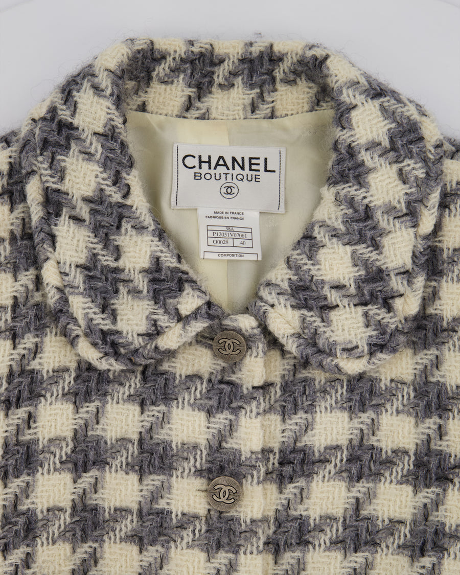 Chanel 98/A Grey Houndstooth Jacket with CC Button Detail Size FR 40 (UK 12)