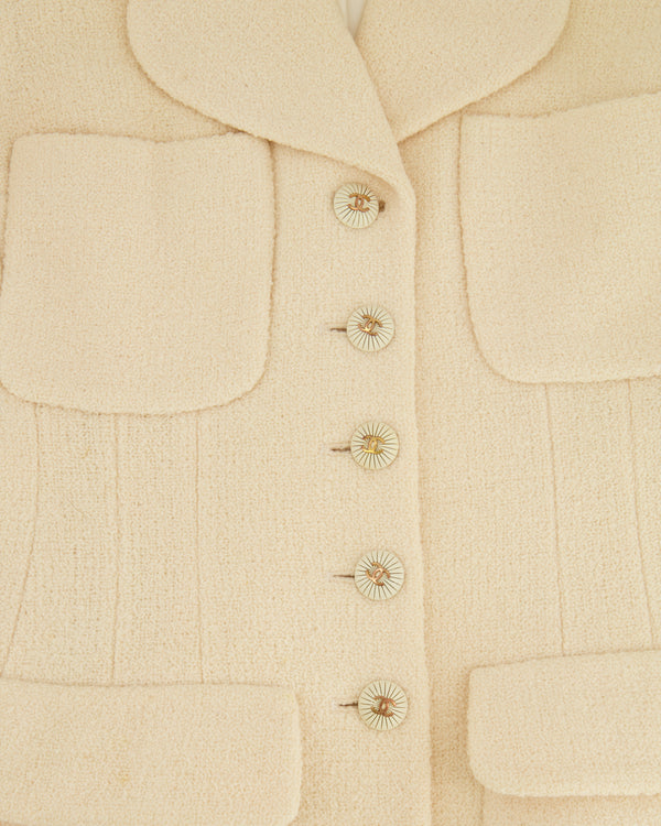 Chanel 93/P Cream Wool Jacket with Gold CC Logo Buttons Size FR 36 (UK 8)
