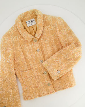 Chanel 96/P Peach Tweed Jacket with Silver CC Medallion Logo Buttons Size FR 36 (UK 8)