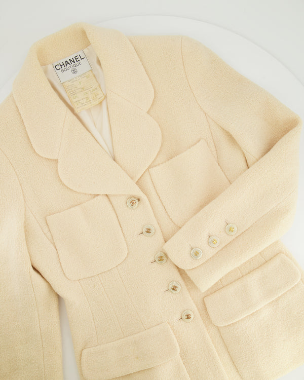 Chanel 93/P Cream Wool Jacket with Gold CC Logo Buttons Size FR 36 (UK 8)