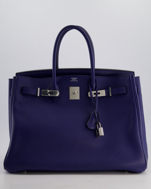 *LIMITED EDITION* Hermès Birkin 35cm Sea, Surf and Fun Bag in Bleu Saphir Novillo Leather with Palladium Hardware and Printed Canvas Interior