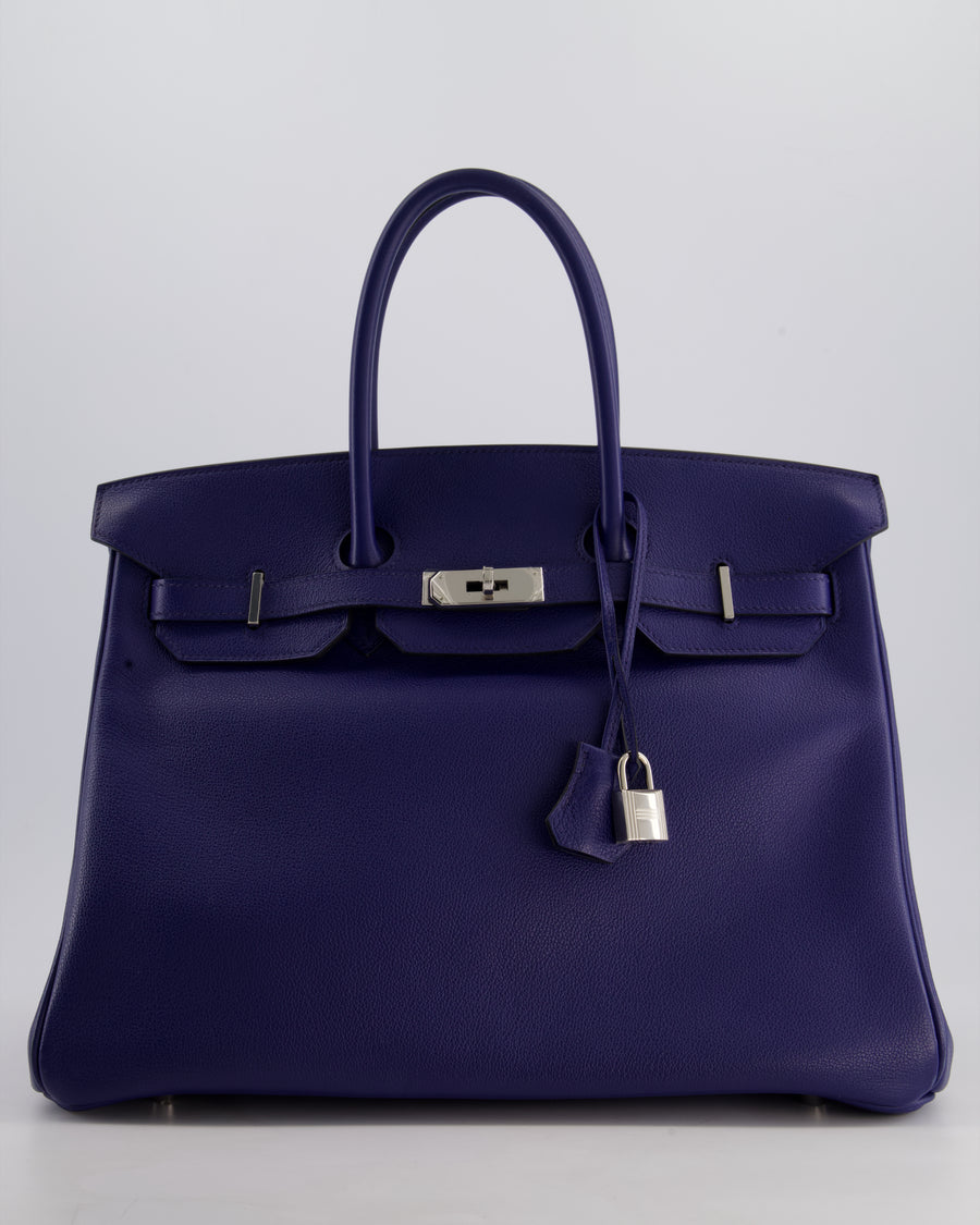 *LIMITED EDITION* Hermès Birkin 35cm Sea, Surf and Fun Bag in Bleu Saphir Novillo Leather with Palladium Hardware and Printed Canvas Interior