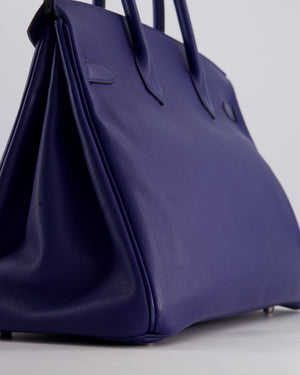 *LIMITED EDITION* Hermès Birkin 35cm Sea, Surf and Fun Bag in Bleu Saphir Novillo Leather with Palladium Hardware and Printed Canvas Interior