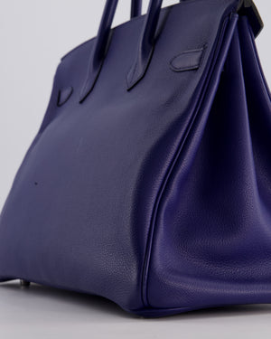 *LIMITED EDITION* Hermès Birkin 35cm Sea, Surf and Fun Bag in Bleu Saphir Novillo Leather with Palladium Hardware and Printed Canvas Interior