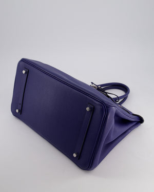 *LIMITED EDITION* Hermès Birkin 35cm Sea, Surf and Fun Bag in Bleu Saphir Novillo Leather with Palladium Hardware and Printed Canvas Interior