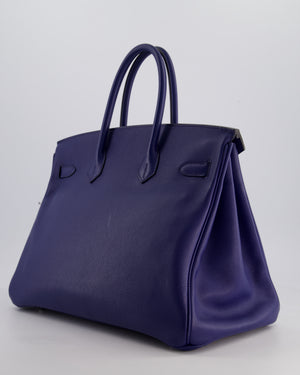 *LIMITED EDITION* Hermès Birkin 35cm Sea, Surf and Fun Bag in Bleu Saphir Novillo Leather with Palladium Hardware and Printed Canvas Interior