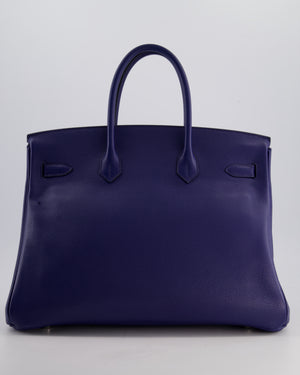 *LIMITED EDITION* Hermès Birkin 35cm Sea, Surf and Fun Bag in Bleu Saphir Novillo Leather with Palladium Hardware and Printed Canvas Interior