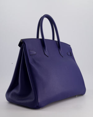 *LIMITED EDITION* Hermès Birkin 35cm Sea, Surf and Fun Bag in Bleu Saphir Novillo Leather with Palladium Hardware and Printed Canvas Interior