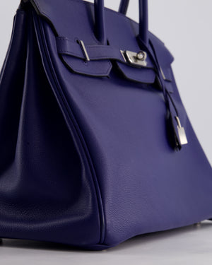 *LIMITED EDITION* Hermès Birkin 35cm Sea, Surf and Fun Bag in Bleu Saphir Novillo Leather with Palladium Hardware and Printed Canvas Interior