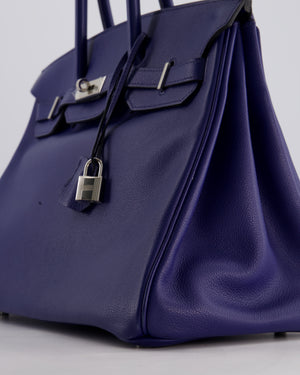 *LIMITED EDITION* Hermès Birkin 35cm Sea, Surf and Fun Bag in Bleu Saphir Novillo Leather with Palladium Hardware and Printed Canvas Interior