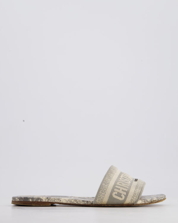Christian Dior Grey Toile de Jouy Embroidered Sandals Size EU 38