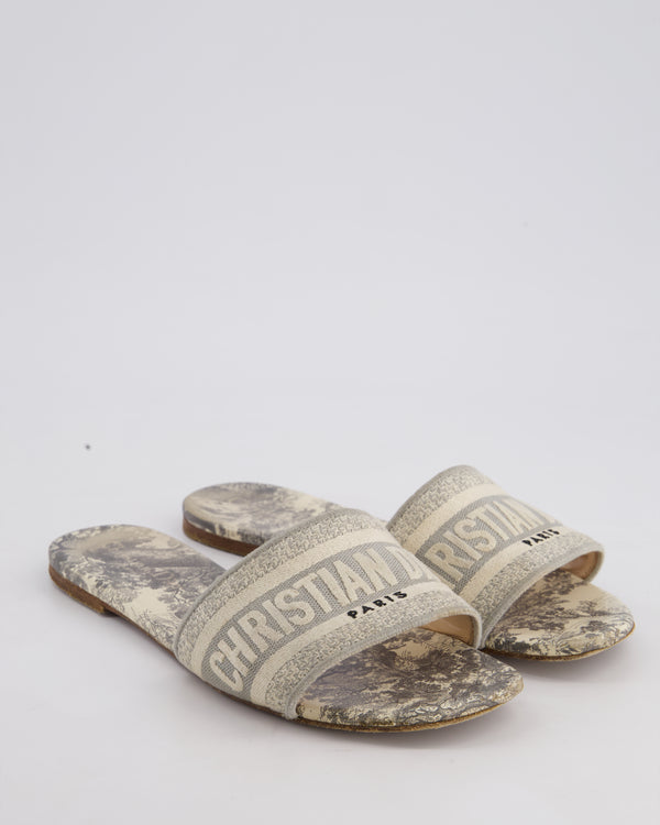 Christian Dior Grey Toile de Jouy Embroidered Sandals Size EU 38