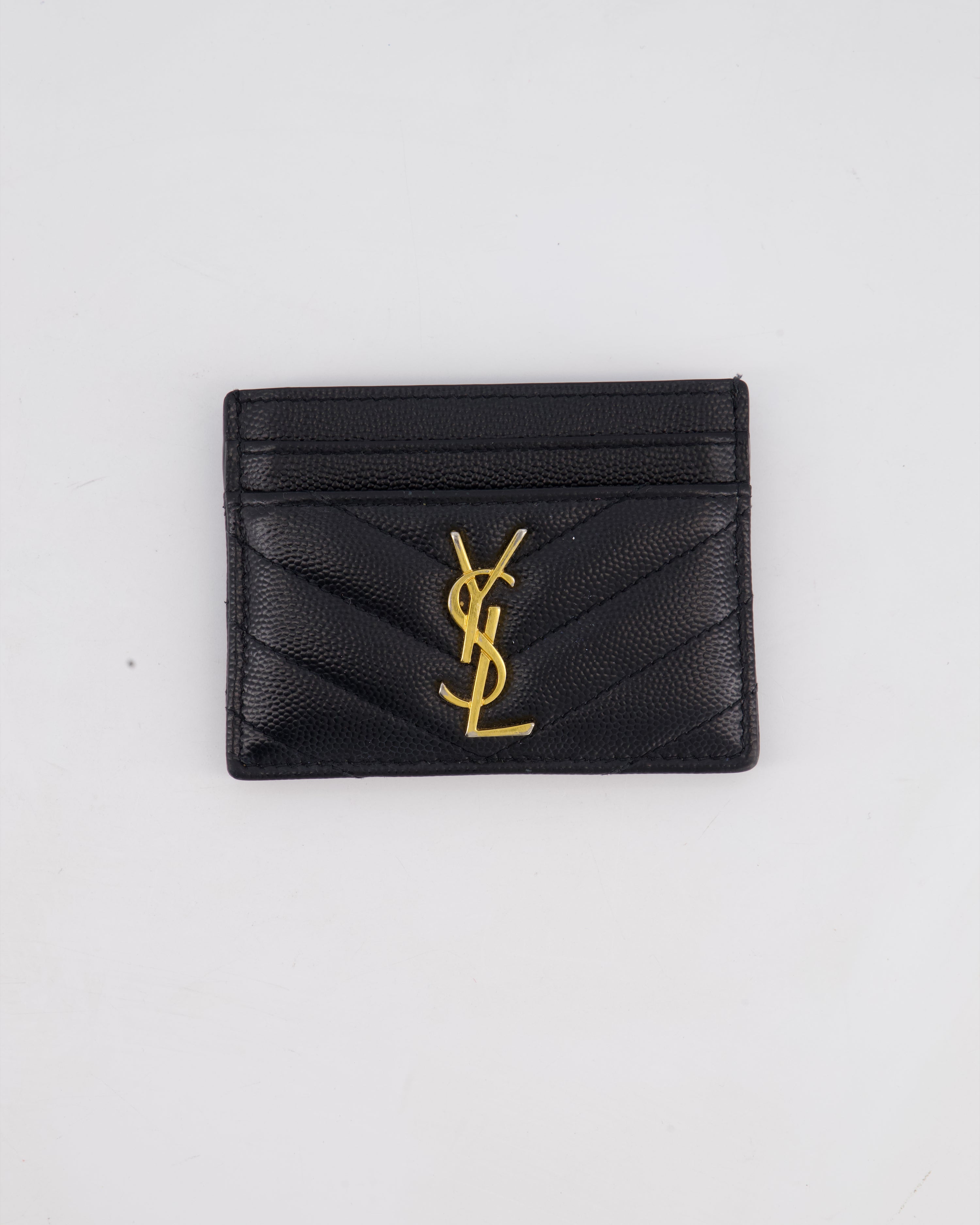 Saint Laurent Black Chevron YSL Logo Cardholder – Sellier