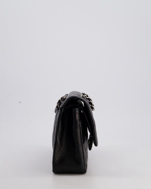 Chanel Black Medium Classic Double Flap Bag in Lambskin Leather with Silver Hardware