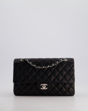 Chanel Black Medium Classic Double Flap Bag in Lambskin Leather with Silver Hardware