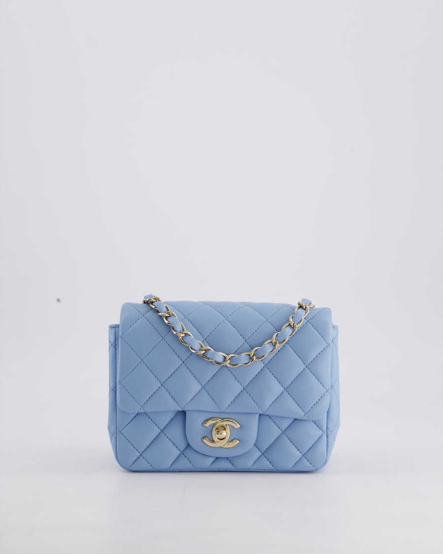 *HOT COLOUR* Chanel Sky Blue Mini Square Bag in Lambskin Leather with Champagne Hardware