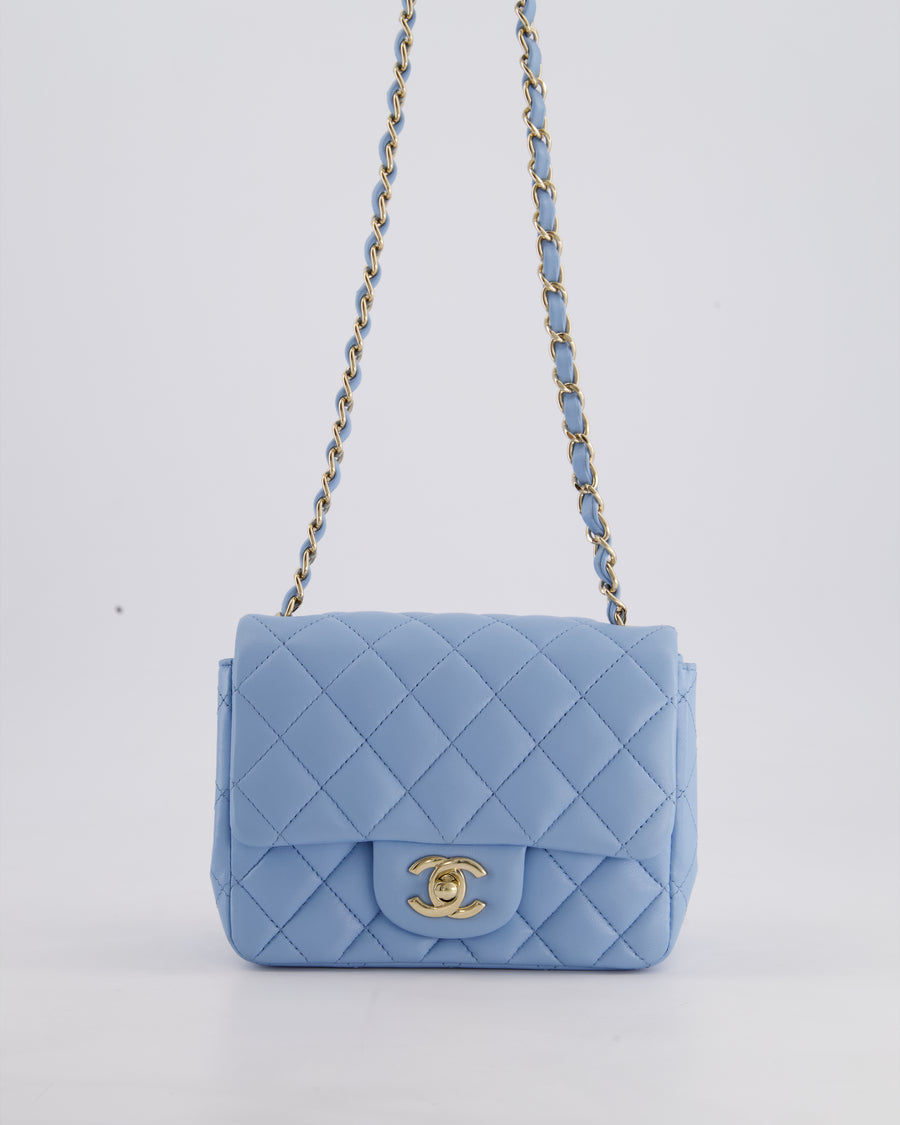 *HOT COLOUR* Chanel Sky Blue Mini Square Bag in Lambskin Leather with Champagne Hardware